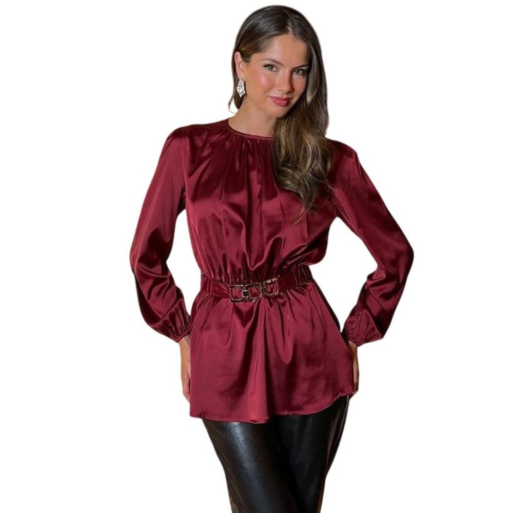 Ax Womens/Ladies Gold Detail Belt Long-Sleeved Top / Wine